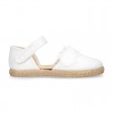 METAL WHITE canvas espadrille shoes with FLOWER design and hook and loop strap.