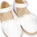 METAL WHITE canvas espadrille shoes with FLOWER design and hook and loop strap.