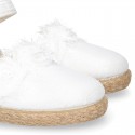 METAL WHITE canvas espadrille shoes with FLOWER design and hook and loop strap.