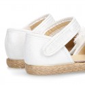 METAL WHITE canvas espadrille shoes with FLOWER design and hook and loop strap.