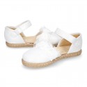 METAL WHITE canvas espadrille shoes with FLOWER design and hook and loop strap.