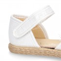 METAL WHITE canvas espadrille shoes with FLOWER design and hook and loop strap.