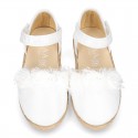 METAL WHITE canvas espadrille shoes with FLOWER design and hook and loop strap.