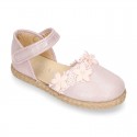 METAL MAKE UP PINK canvas espadrille shoes with FLOWER design and hook and loop strap.