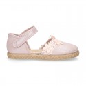 METAL MAKE UP PINK canvas espadrille shoes with FLOWER design and hook and loop strap.