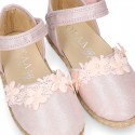 METAL MAKE UP PINK canvas espadrille shoes with FLOWER design and hook and loop strap.