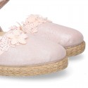 METAL MAKE UP PINK canvas espadrille shoes with FLOWER design and hook and loop strap.