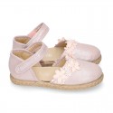 METAL MAKE UP PINK canvas espadrille shoes with FLOWER design and hook and loop strap.