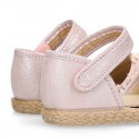 METAL MAKE UP PINK canvas espadrille shoes with FLOWER design and hook and loop strap.