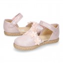 METAL MAKE UP PINK canvas espadrille shoes with FLOWER design and hook and loop strap.