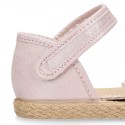 METAL MAKE UP PINK canvas espadrille shoes with FLOWER design and hook and loop strap.