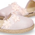 METAL MAKE UP PINK canvas espadrille shoes with FLOWER design and hook and loop strap.