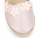 METAL MAKE UP PINK canvas espadrille shoes with FLOWER design and hook and loop strap.