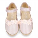 METAL MAKE UP PINK canvas espadrille shoes with FLOWER design and hook and loop strap.