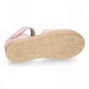METAL MAKE UP PINK canvas espadrille shoes with FLOWER design and hook and loop strap.