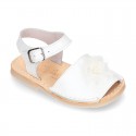 SOFT NACAR leather girl Menorquina sandals with FLOWER design.