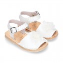 SOFT NACAR leather girl Menorquina sandals with FLOWER design.