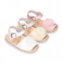 SOFT NACAR leather girl Menorquina sandals with FLOWER design.