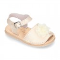 SOFT NACAR leather girl Menorquina sandals with FLOWER design.