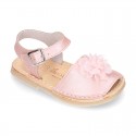 SOFT NACAR leather girl Menorquina sandals with FLOWER design.