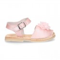 SOFT NACAR leather girl Menorquina sandals with FLOWER design.