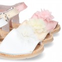 SOFT NACAR leather girl Menorquina sandals with FLOWER design.