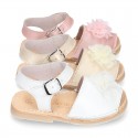 SOFT NACAR leather girl Menorquina sandals with FLOWER design.