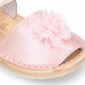 SOFT NACAR leather girl Menorquina sandals with FLOWER design.