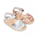 Metal Nappa leather girl Menorquina sandals with BOW design.