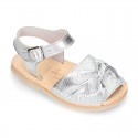 Metal Nappa leather girl Menorquina sandals with BOW design.