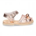 Metal Nappa leather girl Menorquina sandals with BOW design.