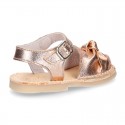 Metal Nappa leather girl Menorquina sandals with BOW design.