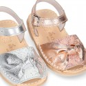 Metal Nappa leather girl Menorquina sandals with BOW design.