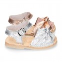 Metal Nappa leather girl Menorquina sandals with BOW design.