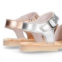 Metal Nappa leather girl Menorquina sandals with BOW design.