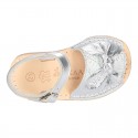Metal Nappa leather girl Menorquina sandals with BOW design.