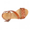 Cowhide leather sandal shoes espadrille style with braided design and buckle closure to the ankle.