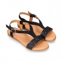 BLACK Suede Leather sandal shoes with GLITTER finishes.