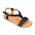 BLACK Suede Leather sandal shoes with GLITTER finishes.