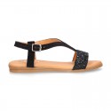 BLACK Suede Leather sandal shoes with GLITTER finishes.