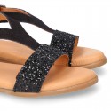 BLACK Suede Leather sandal shoes with GLITTER finishes.