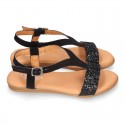 BLACK Suede Leather sandal shoes with GLITTER finishes.