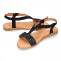 BLACK Suede Leather sandal shoes with GLITTER finishes.