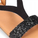 BLACK Suede Leather sandal shoes with GLITTER finishes.