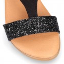 BLACK Suede Leather sandal shoes with GLITTER finishes.