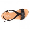 BLACK Suede Leather sandal shoes with GLITTER finishes.