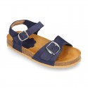 Nobuck leather sandal shoes BIO style to dress with buckles design.