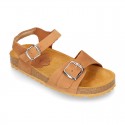 Nobuck leather sandal shoes BIO style to dress with buckles design.