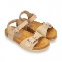 Nobuck leather sandal shoes BIO style to dress with buckles design.