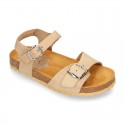 Nobuck leather sandal shoes BIO style to dress with buckles design.